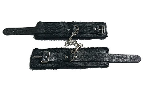 Black Fake Fur HandCuffs ankle chains for Hen Party Stag Night Fancy Dress By Cufz