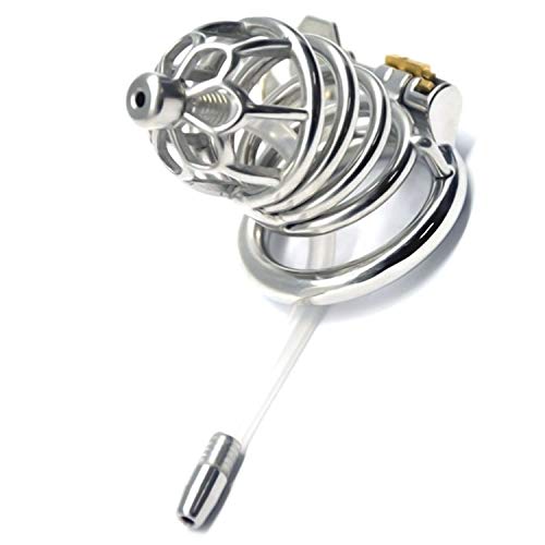 Bondage Masters Chastity Cage Medical Grade Stainless Steel, Detachable Urethral Tube, 50 mm Back Ring, Silver