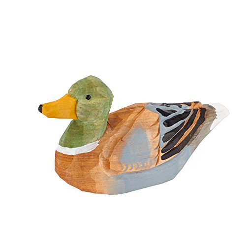 Painted Carved Wood Duck with Light Green Head | for Indoor Decor