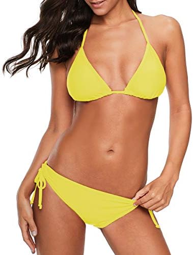 LOVINO Women's String Bikini Set Halter Two Piece Swimsuit Tie Side Bottom Triangle Bikini Sexy Bathing Suits for Women