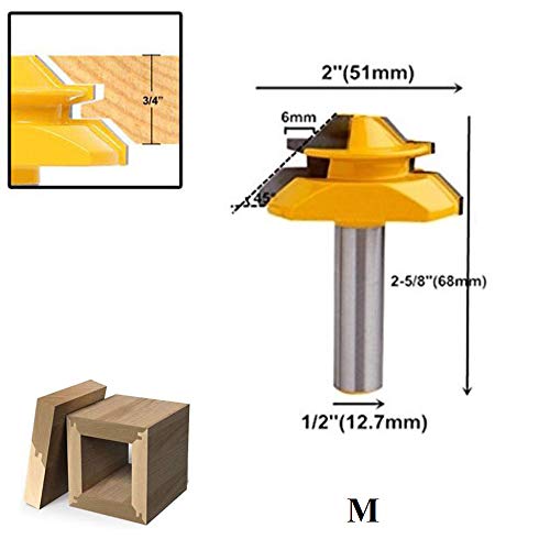 PEALIFE 1/2 Inch Shank 45 Degree Lock Miter Router Bit 3 Pcs, 1/2" 3/4" 1" Stock Joint Router Bits, Professional Wood Milling Cutter Tool For Wood Carbide (45° 3PCS) - Thumbnail 2