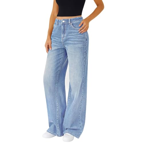 Wide Leg Jeans,Wide Leg Jeans for Women UK Baggy High Waisted Straight Tube Loose Fit Ladies Y2K Denim Pants
