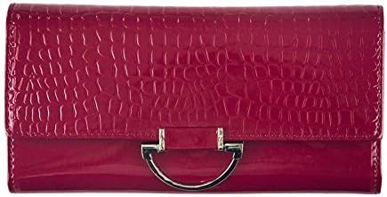 YEX Women's Wallet Croc Skin Embossed Leather Flap Clutch Purse Red