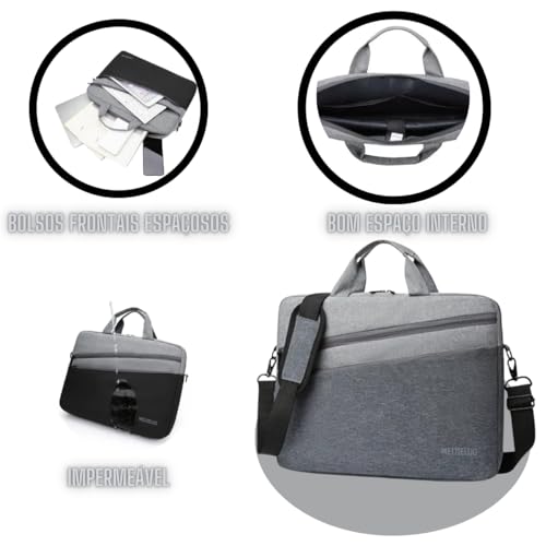 Capa Bolsa Maleta Notebook Com Alça De Ombro Alça De Mão Reforçada Impermeável Divisórias Case Note Bag Estojo Pasta Organizadora Notebook 16 Polegadas 2 Bolsos Externo Faculdade Escola Trabalho