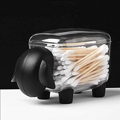 Cute Cartoon Cotton Swab Container Stationery Cotton Swab Makeup Cotton Storage Box Plastic Desktop Holder Organizer(Black Sheep)