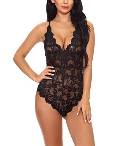 Sexoo-Body-Donna-Pizzo-Lingerie-Esotico-Tuta-Babydoll-Trasparenti-e-Sexy-Colletto-a-V