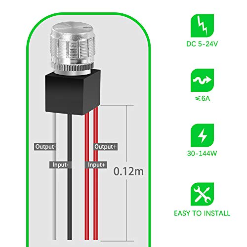 Greenclick 12v Dimmer Switch, DC Dimmer Switch 12 volt Dimmer Switch for LED Lights, RV, Auto, Truck, Marine, and Strip Lighting - LONG SHAFT -Silver