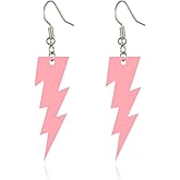 80s Neon Earrings Hollow Lightning Bolt Earrings Halloween Punk Retro Dangle Drop Earrings for Women 80s Theme Party Costume Accessories Halloween Jewelry