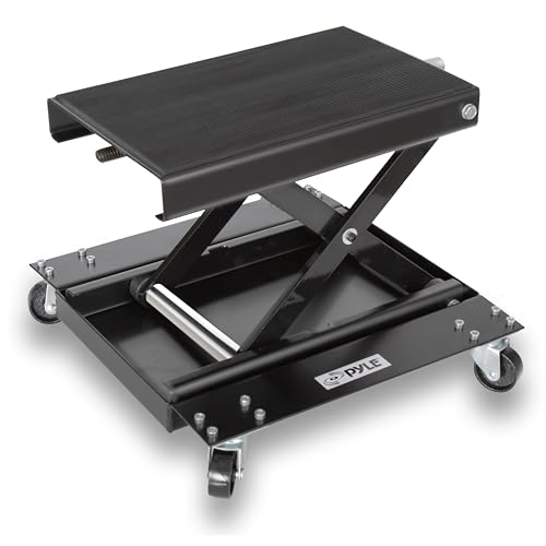 Pyle Heavy Duty Motorcycle Lift Table, Portable Scissor Jack with Dolly, 500kg Capacity, Collapsible with Caster Wheels, Anti-Skid Rubber Pad, Car Jack Kit, Bike Lift, Tyre Changing Kit for Garage