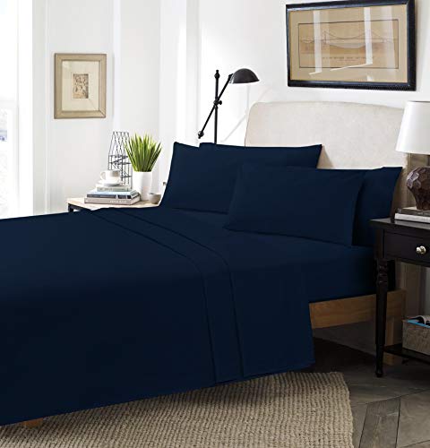 clicktostyle Extra Deep Fitted Sheet 40cm / 16inches Polycotton Easy Care Fabric (Navy Blue, Single)