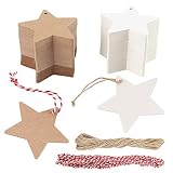 HAKACC Star Gift Tags, 200 PCS Kraft Paper Tags Card Gift Tags with 20 M Natural