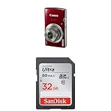 Canon PowerShot ELPH 180 Digital Camera (Red) and SanDisk 32GB Memory Card