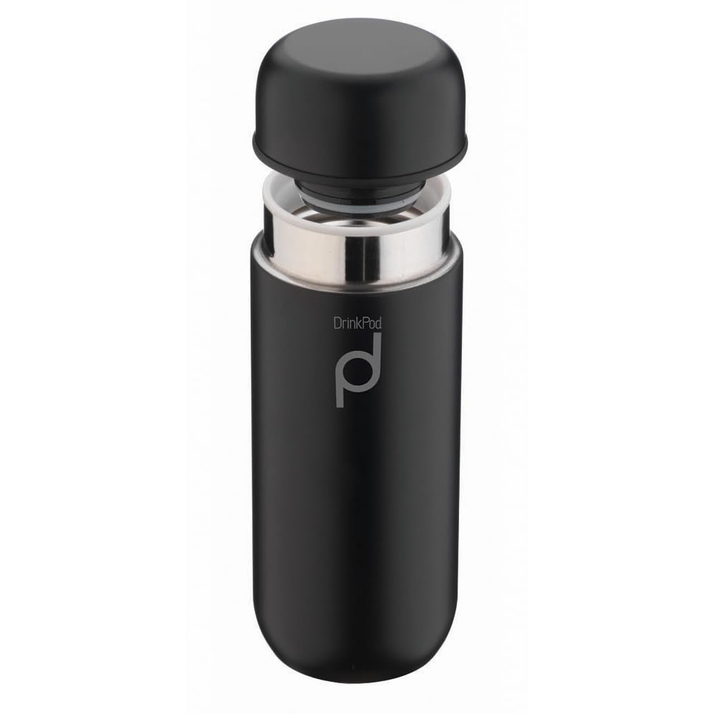 Drink Pod Vacuum Insulated Flask, Stainless Steel, Black, 300ml