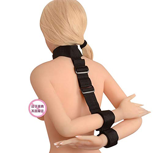 Black Nylon  Adjustable Hand Wrist Braces & Neck Cuffs with Handcuffs for Wrist Strap - Thumbnail 5