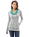 PattyBoutik Women's Drawstring Cowl Neck Raglan Blouse (Light Gray and Turquoise S)