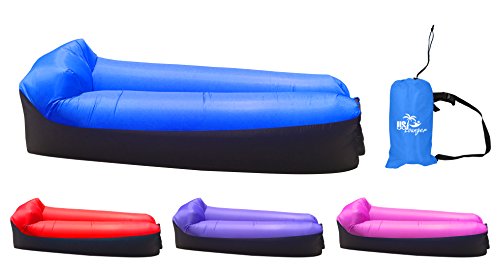 US Lounger Deluxe Blue & Black Fast Inflatable Portable Outdoor or Indoor Wind Bed Lounger, Air Bag Sofa, Air Sleeping Sofa Couch, Lazy Bed for Camping, Beach, Park, Backyard