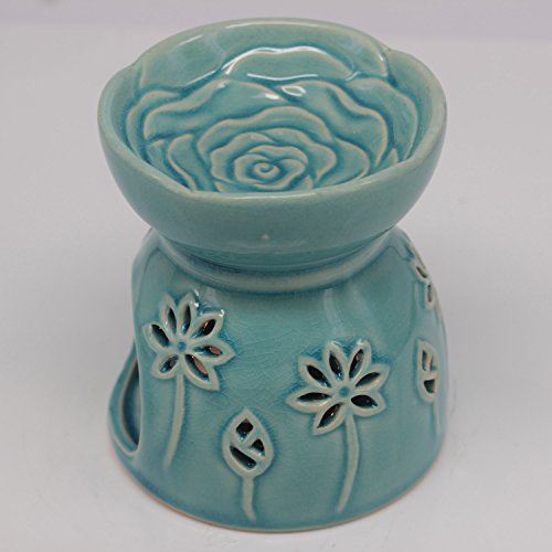 DELIWAY Ceramic Tea Light Holder/Wax Melt Warmer, Great Essential Oil Burner Aromatherapy Diffuser for Living Room, Balcony, Spa Yaga Meditation (Blue, 80ML)