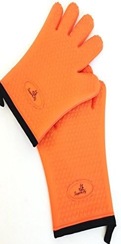 Inspirefly BBQ Oven Gloves-Extra Protection Heat Resistant Pot Holders - Silicone Oven Mitts For Grilling, Baking, Cooking (Orange Set of 2 ) (orange)