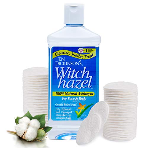 T.N. Dickinson's 16 oz. Witch Hazel 100% Natural Astringent Bundled with 100 Pcs. Peaknip Cotton Rounds