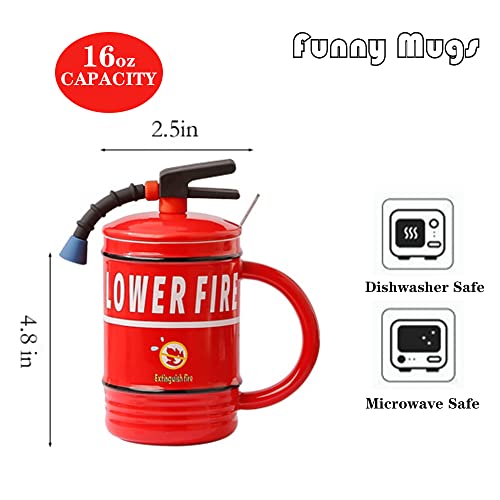 Oidium Creative Ceramic Mug, Shaped Like a Small Fire Extinguisher,Funny Mugs For Her,Gift for Friends,Her, Wife, Mom, Daughter, Sister, Aunt,Ceramic Coffee Cups 16oz (Red)
