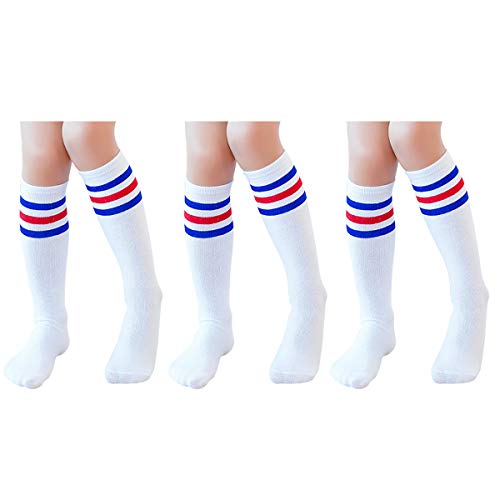 Kids Baby Cotton Knee Thigh High Socks Three Stripes Sport Soccer Uniform Tube Stocking - Thumbnail 5