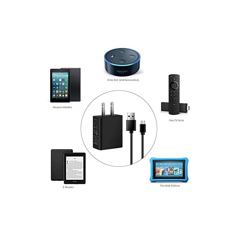 Fire HD 10 Tablet Charger Adapter with 5FT Extra Long Cord Charging