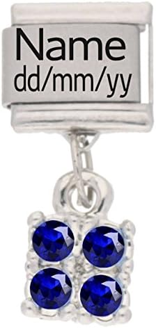 Personalised SEPTEMBER Birthstone Dangle Name & Date Charm - fits all 9mm Italian Style Charm Bracelets