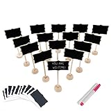 15 pack Wood Mini Chalkboard Signs (water-based chalk and replacement stickers are included) Small Rectangle Chalkboards Blackboard for Weddings, Message Board Signs and Special Event Decorations