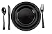 Exquisite Party Solids Black Plastic Plates - 7 Inch, 100 Pack, 350 GSM