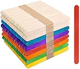 VGOODALL 400PCS Coloured Wood Craft Sticks, 7 Bright Colour Natural Jumbo Wooden