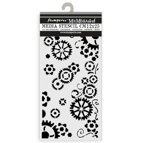 Stamperia - Spessi stencil per album di ritagli, album, card, bullet journals, and more gears, materiale flessibile, facile da pulire, perfetto per hobby, artigianato e regalo (Gear up for Christmas)