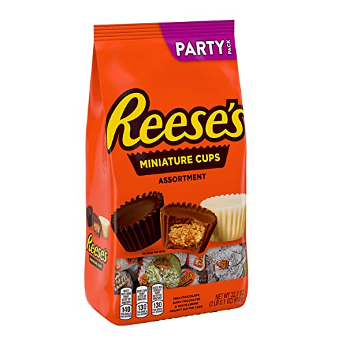 REESE’S MINIATURES ASSORTED FLAVORED PEANUT BUTTER CUPS, CANDY PARTY PACK, 32.1 OZ