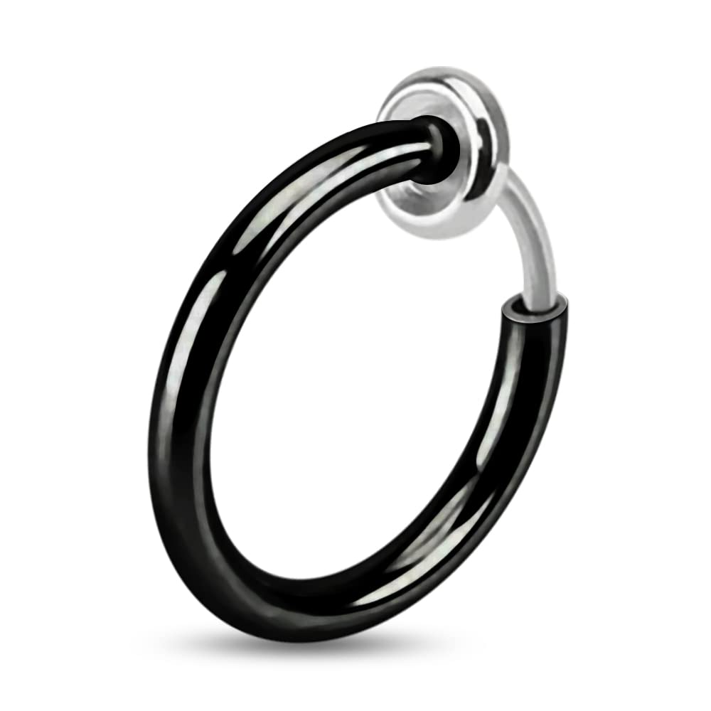 AZARIO LONDON 8MM Diameter - 14 Gauge Black PVD 316L Surgical Steel Spring Action Fake Nose Piercing Ring