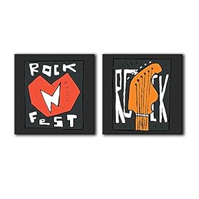 Canvas Wall Art Rock & Roll Theme Print Gallery Wrap Modern Home Decoration Ready to Hang - 12"x12" x 2 Panels