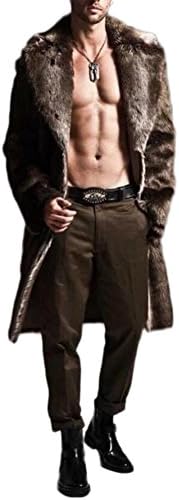 DEIOP Men's Winter Lapel Faux-Fur Long Jacket Overcoat Parka Coat Outerwear