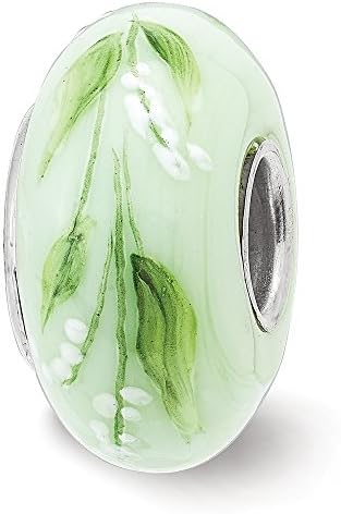 Fenton Sterling Silver Hand Painted Lily of The Valley May Glass Charm
