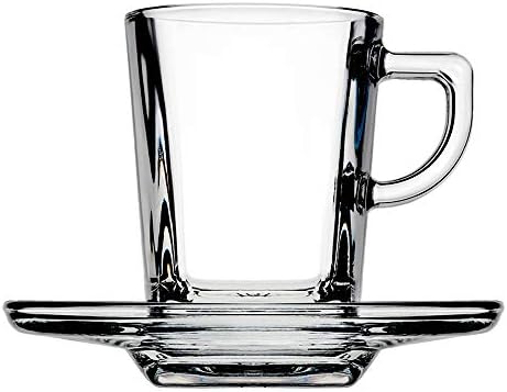 Pasabahce Glass Carre Espresso Set 12 Pieces (6 Mug + 6 Saucer), Clear ...