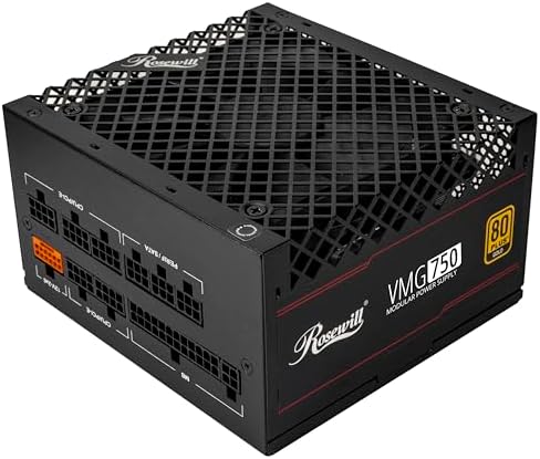 Rosewill VMG 750W 80+ Gold, ATX 3.0 & 3.1 Compatible, Full Modular Low-Noise Power Supply, PCIe 5.1 12V-2x6 Connector, 100% Japanese Electrolytic Capacitor, 120mm FDB Silent Fan - 5 Year Warranty