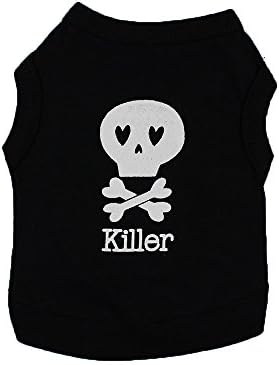 Futemo Pet Black Shirts, Dog Cat Clothes Puppy Skull Vest T-Shirt Pet Summer Apparel Soft Sweatshirt