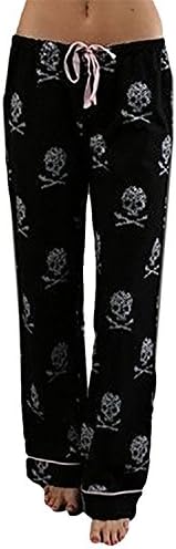 Willie Marlow Women Pants Casual Low Waist Flare Wide Leg Long Trousers Skull Printed Pajama Pants Black XL