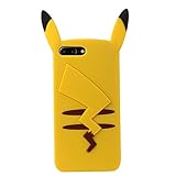 Soft Silicone Pocket Monster Yellow Pikachu Case for iPhone 7Plus / 8Plus 7+ 8+ 3D Cartoon Slim Fit Cute Lovely High Fashion Fun Cool Kawaii Japanese Gift for Teens Little Girls Women Kids Boys Men