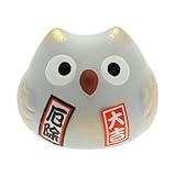 Kotobuki Fukuro Owl Charm Yakuyoke-un Collectible Figurine, Warding Off Bad Spirits, Grey
