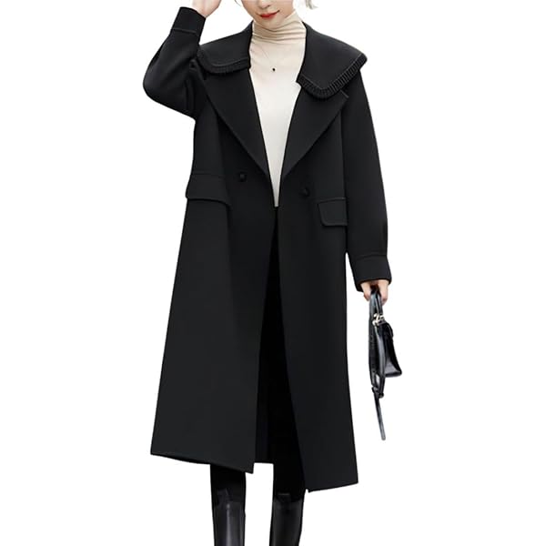 Amazon.com: Women's Charming Long Wool Trench Coat Winter Double