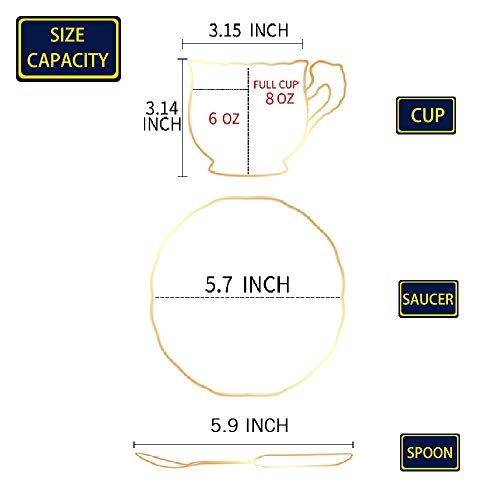 YOLIFE Flowering Shrubs Ivory Ceramic Tea Cup and Saucer Set,8oz Fancy Tea Cup Floral Tea Cup,The Best First Gift - Thumbnail 4