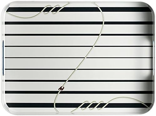 MB Coastal Designs Cannes Nautical Shatter Proof Serving Tray, Navy Blue/White