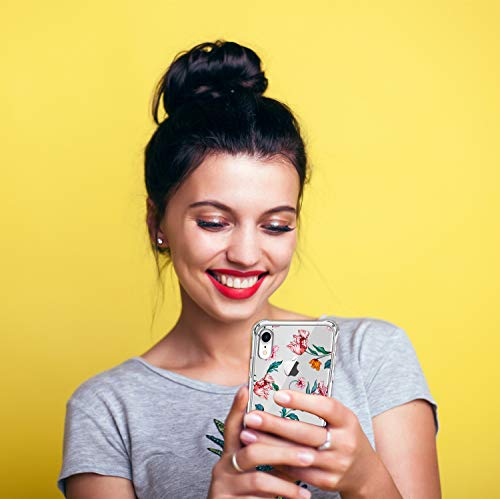 RicHyun Girly Case for iPhone XR, Clear Pink Floral Pattern Soft Flexible TPU Shockproof Case for iPhone XR 2018