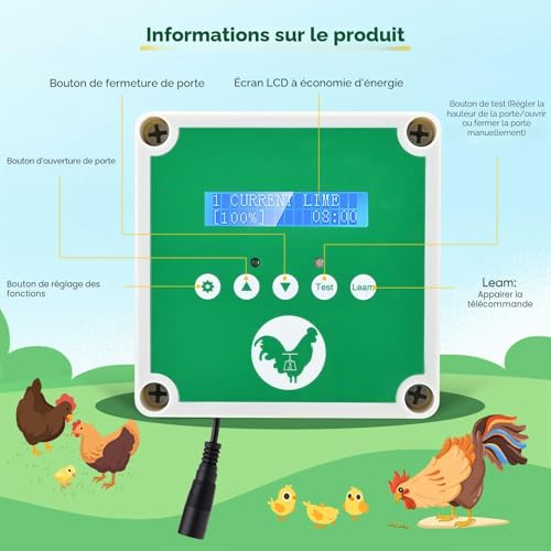 Automatic Chicken Coop Door Opener for Chicken Coop with Timer and 2 Remote Controls, Electric Chicken Coop Door Kit to Protect Blue Chicken (Door Not Included)