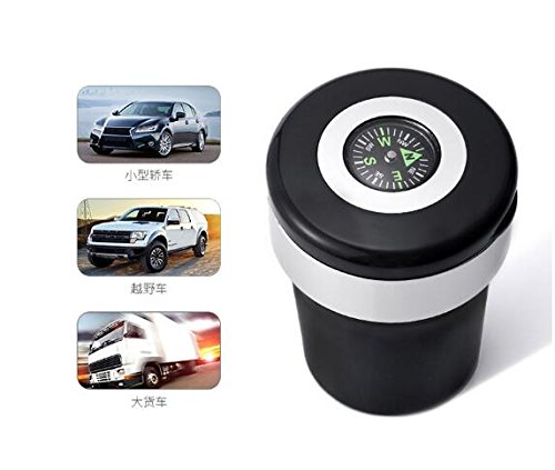 Follicomfy Smokeless Car Ashtray Cup Holder with Compass and LED Light,Black & Silver - Thumbnail 7