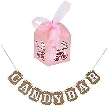 Girl Baby Shower Pink Favor Box Laser Cut Carriage Bomboniere Gift Candy Boxes Pink (51)