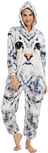 XVOVX Adults Children Unicorn Animal Cosplay Costume Pajamas Onesies Jumpsuit (M fit for Height 155-165CM (61"-65"), Cat)